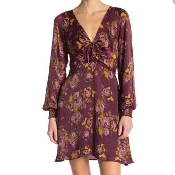 Free People Morning Light Long Sleeve Purple Maroon Floral Dress- Size 4 - Picture 3 of 12